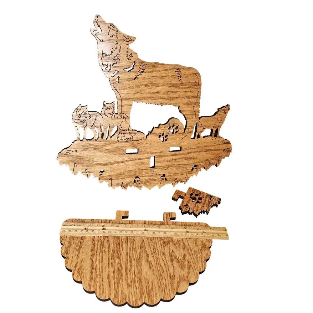 Rustic‎ Scroll Cut Wood Wolf Pack Floating Wall Shelf Howling Wolves Cabin Decor